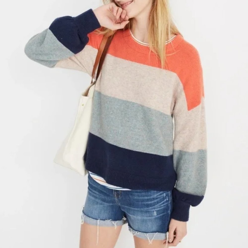 NWOT Madewell Gladwell Striped Balloon Sleeve Sweater XS